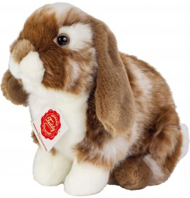 Peluche lapin assis tacheté marron foncé et blanc - 20 cm signée Teddy Hermann